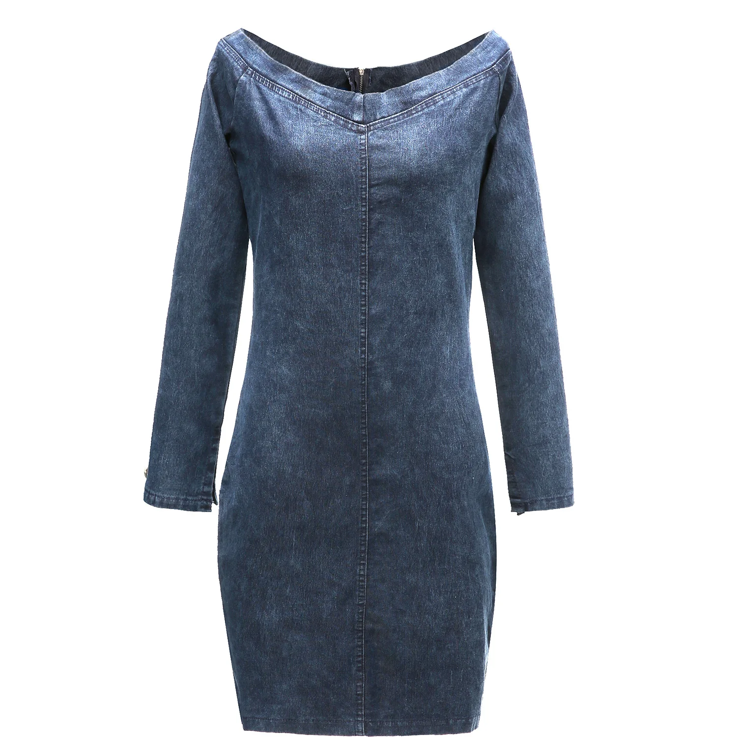 Женское платье с длинным рукавом облегающее из джинсовой ткани | Женская одежда