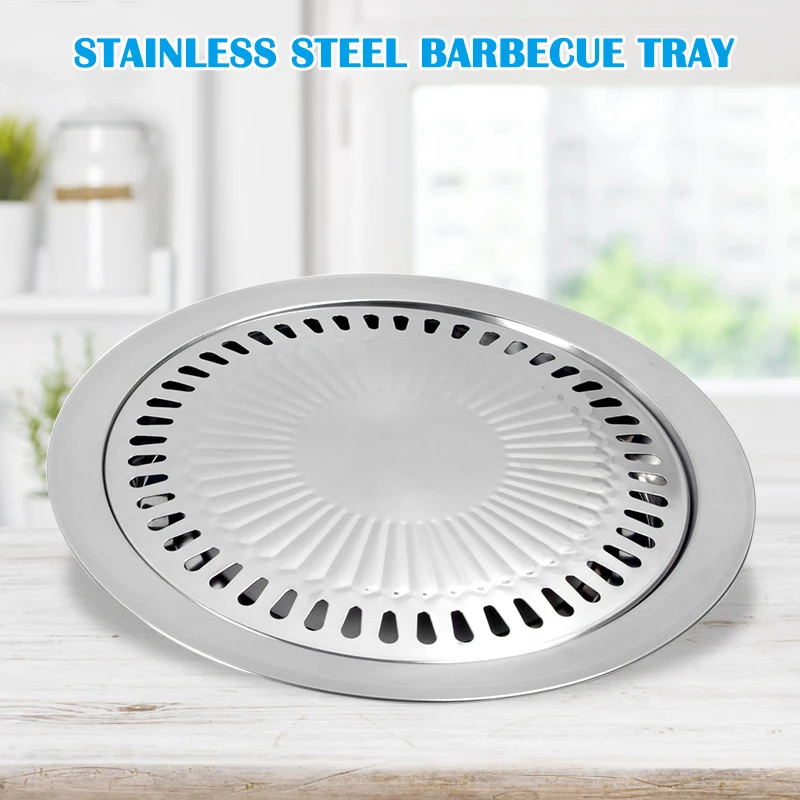 

Smokeless Round Stovetop Grill Tray Non-stick Roasting Pan for Indoor Outdoor BBQ LB88