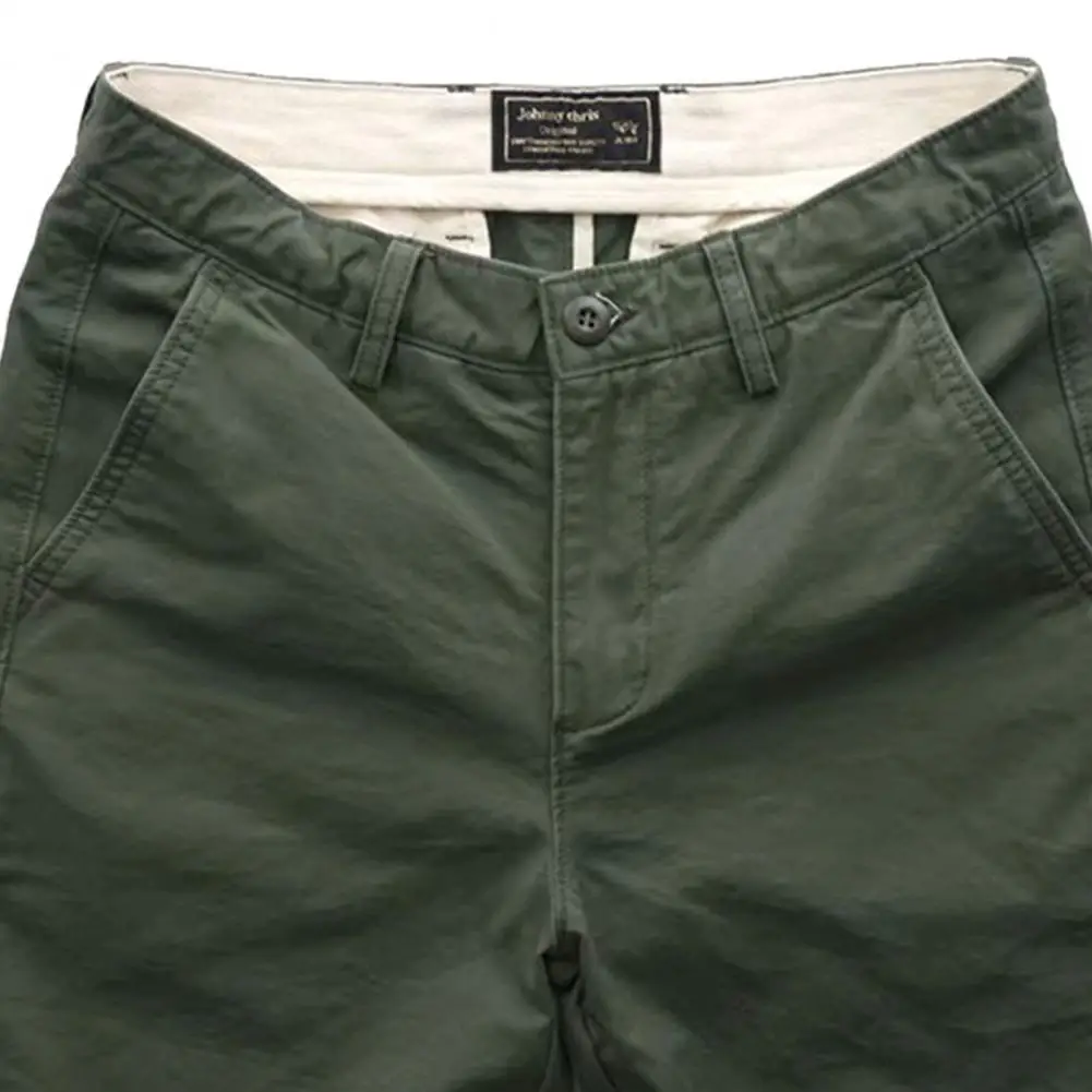 

Cargo Shorts Solid Color Zip Closure Men Mid Rise Pockets Shorts for Daily Wear