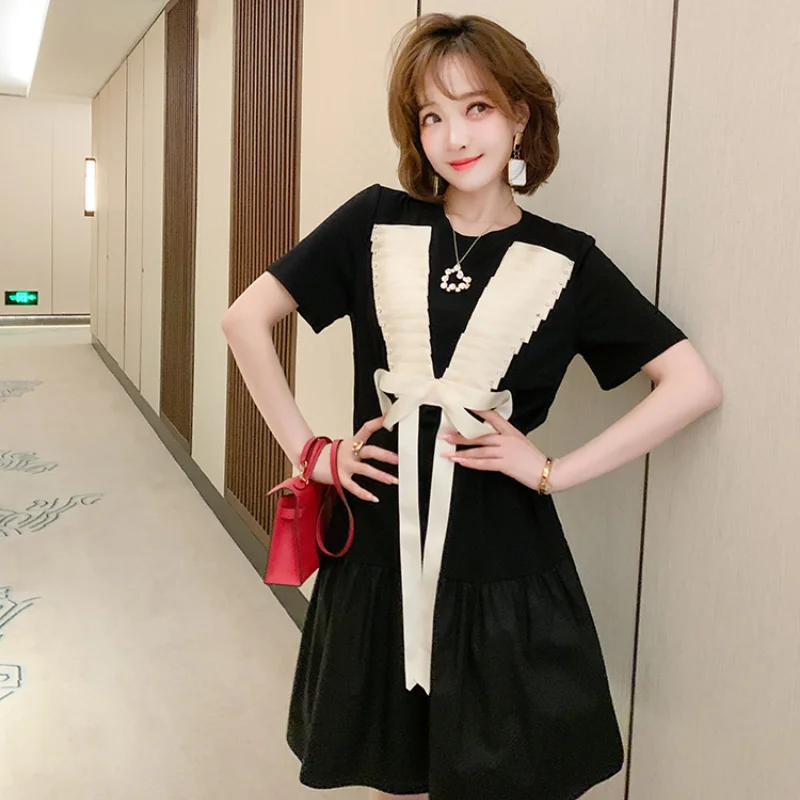 Женский сарафан с круглым вырезом коротким рукавом и оборками - купить по