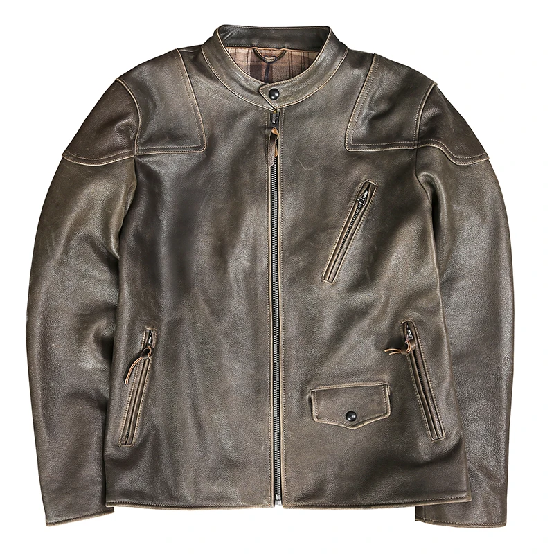 

2022 винтажная коричневая американская мотоциклетная куртка из натуральной кожи для мужчин размера плюс 3XL Натуральная Воловья кожа притале...