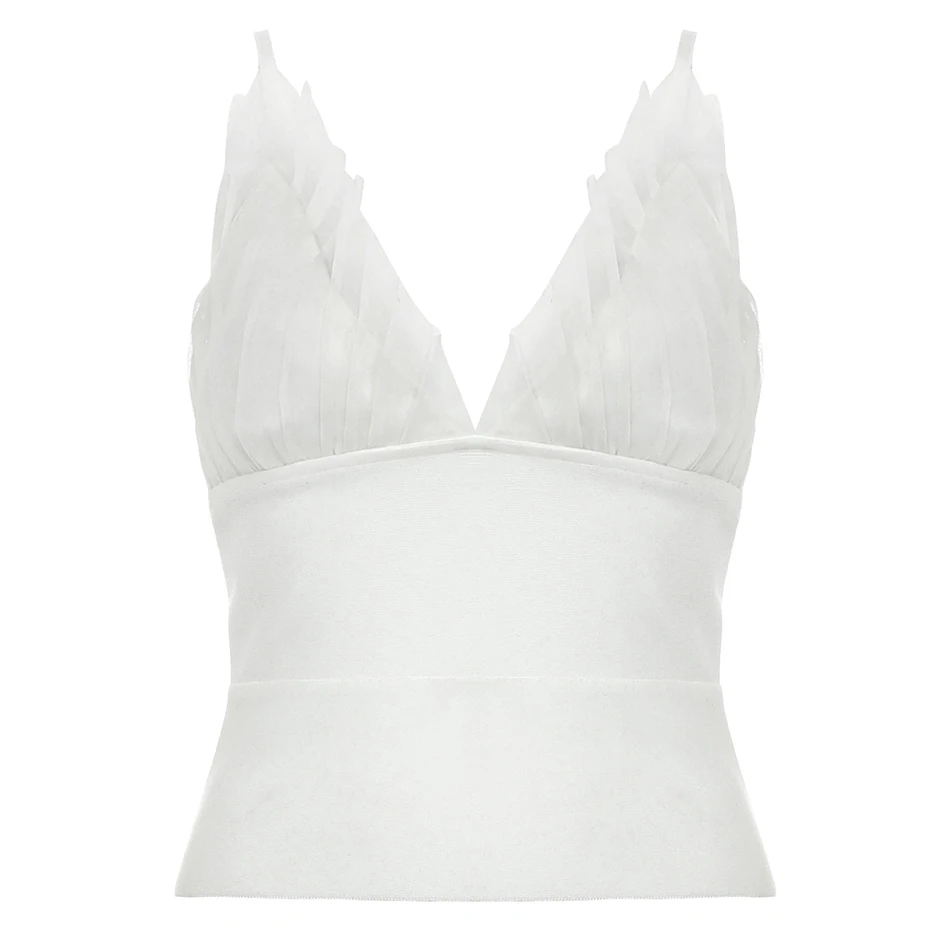 Adyce 2021 New Summer Elegant Lady Bodycon Tops Mini V-neck Sling Lace White Halter Tops Sleeveless Sexy Clubs Women Night Party