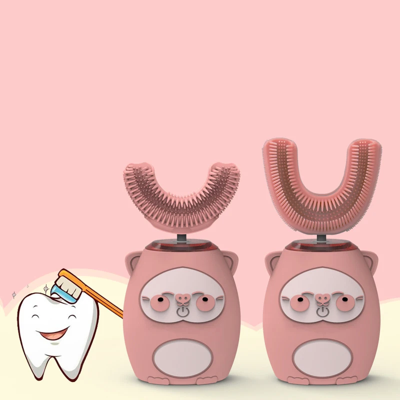 

2021 New kid Automatic Waterproof Electric Toothbrush U-shaped 360 Degrees for Kids 2-12 Years Old Silicone Toothbrush Children