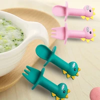 spoon for baby set auxiliary food silicone gel spoon baby learning eating training bendable soft spoon children tableware