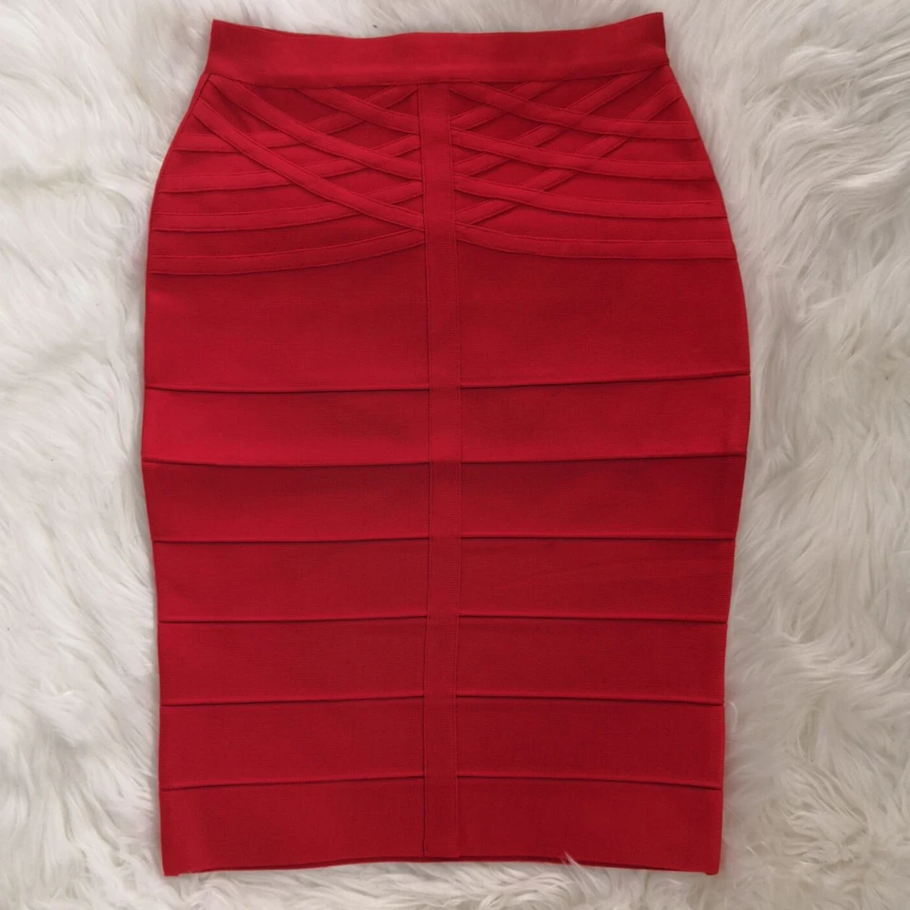 Женские юбки до колена красные однотонные бандажные Клубные вечерние на молнии