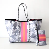 new arrival 2021 ladies women summer beach bag casual tote straw designer camouflage logo custom neoprene beach bag