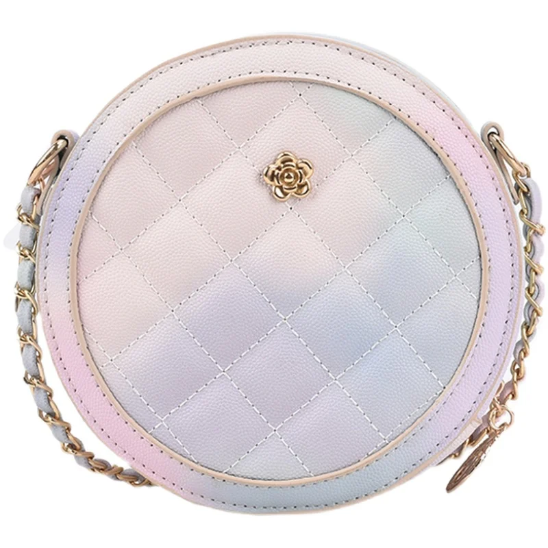 

Gradient Lattice Round Crossbody bag 2021 Summer High-quality PU Leather Women's Designer Handbag Chain Shoulder Messenger Bag