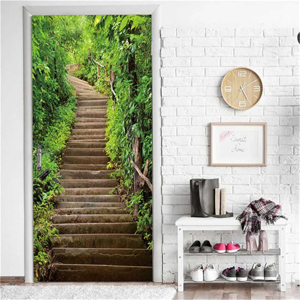 2Pcs/Set Forest Door Sticker Wallpaper PVC DIY Self-adhesive Waterproof Poster Seascape Wall Mural Decals Home Decor deursticker | Дом и сад