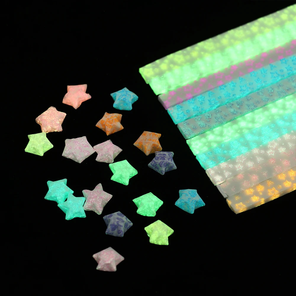 

210pcs/lot Glow in Dark Lucky Star Origami Fluorescence Folding Strip Paper DIY Handcraft Gift Craft Paper Decor Folding Star