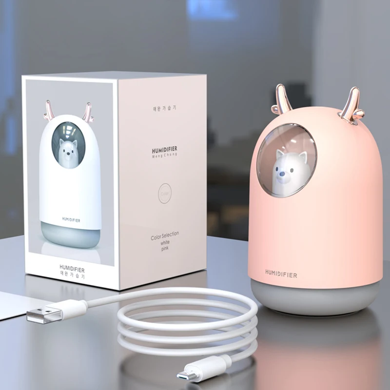 

Home Appliances USB Humidifier 300ml Cute Pet Ultrasonic Cool Mist Aroma Air Oil Diffuser Romantic Color LED Lamp Humidificador