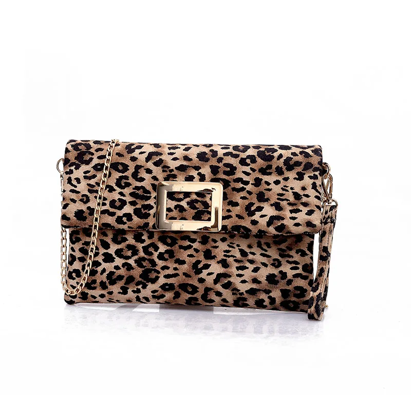 Khaki Leopard MANFUNI, Леопардовый Конверт, клатчи для женщин, сумки через плечо, модные, складные, Ретро стиль, цепь, ПУ, сумка через плечо для женщин, клатч - Цвет: Khaki Leopard