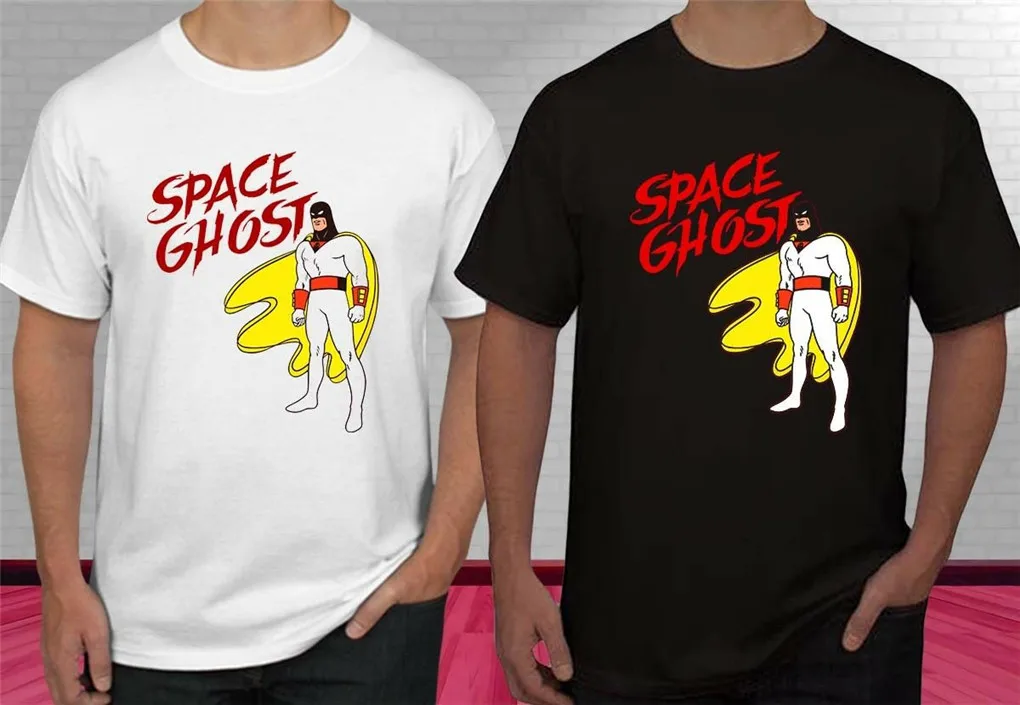 Ретро Мультфильм космический призрак супер герой черная белая мужская футболка