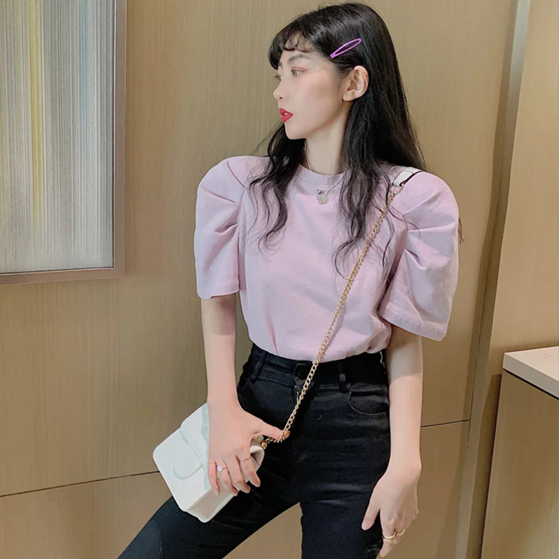 Gaganight Женские однотонные повседневные футболки с короткими рукавами летние