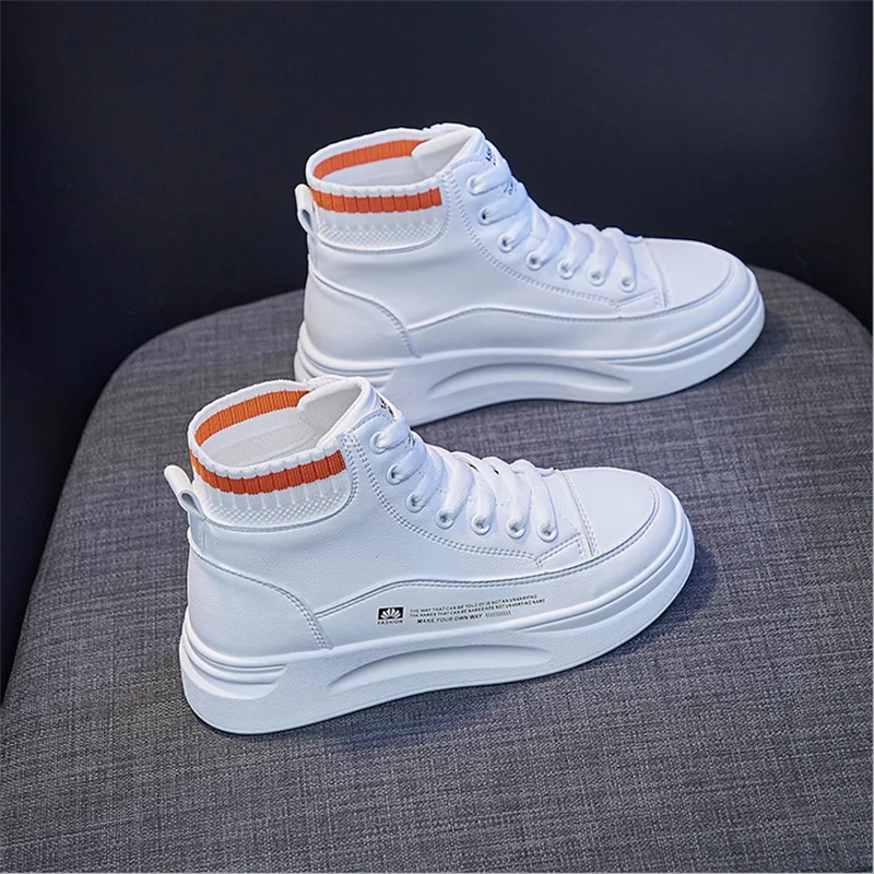 

Женские высокие повседневные белые туфли, Новинка осени 2021, корейские универсальные туфли на толстой подошве для студентов, женская улична...