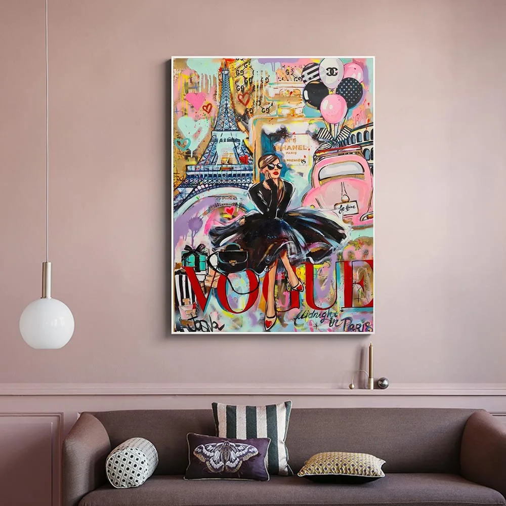 

Fashion Woman Graffiti Pop Art Luxury Poster Painting Canvas Prints Street Wall Art Picture For Living Room Home Decoration