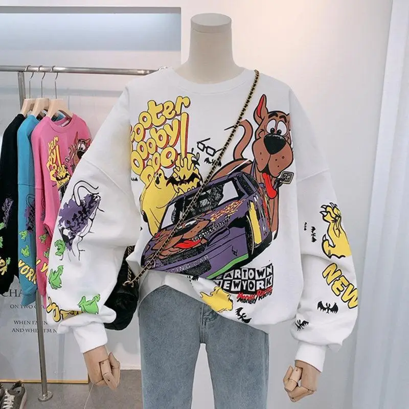 

FAKUNTN 2021 Fall Cartoon Hoodies Women Tops Thin Type Jumper Hoodie Autumn Winter Korea Fashion Laziness-Style Girl Sweatshirt
