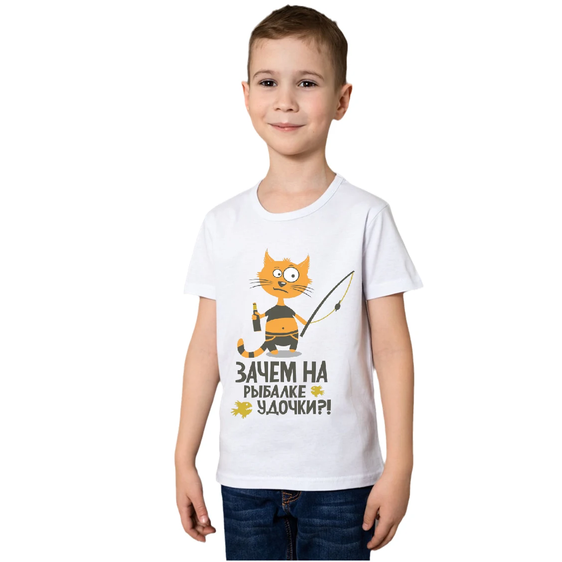 

T-Shirt for Boy With Russian Why Fishing With Fishing Rods Printed Tee Summer Children's Tops Family Outfits Clothes Youth Shirt