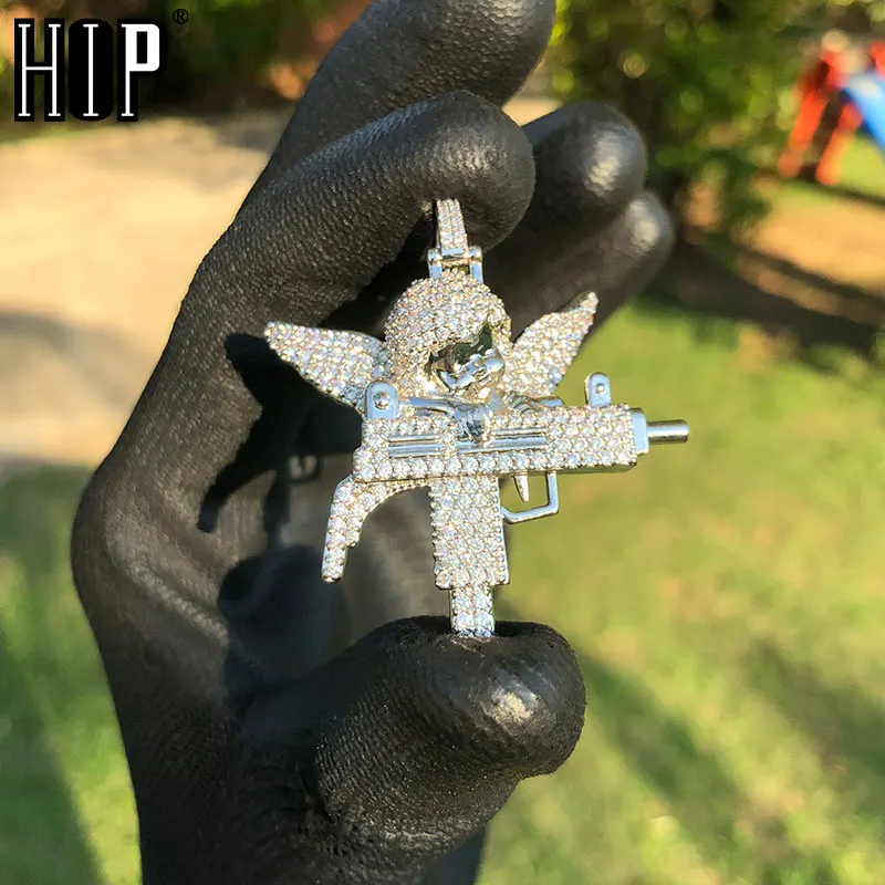Хип хоп Guardian Angel Bling кубический цирконий AAA CZ камни ожерелья и подвески для мужчин
