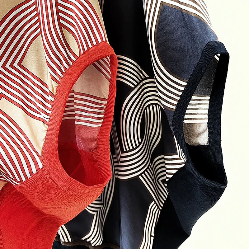 

Top women 100% silk high quality printing and dyeing batwing sleeves 2 colors ladies casual t-shirt new fashion