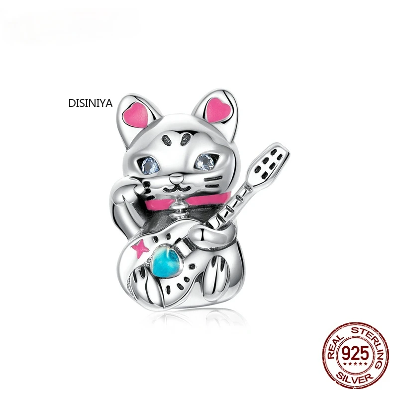 

925 Sterling Silver Cyberpunk Charm Fortune Cat Charm Bead for Original Bracelet Bangle for Women Making Jewelry SCC1840