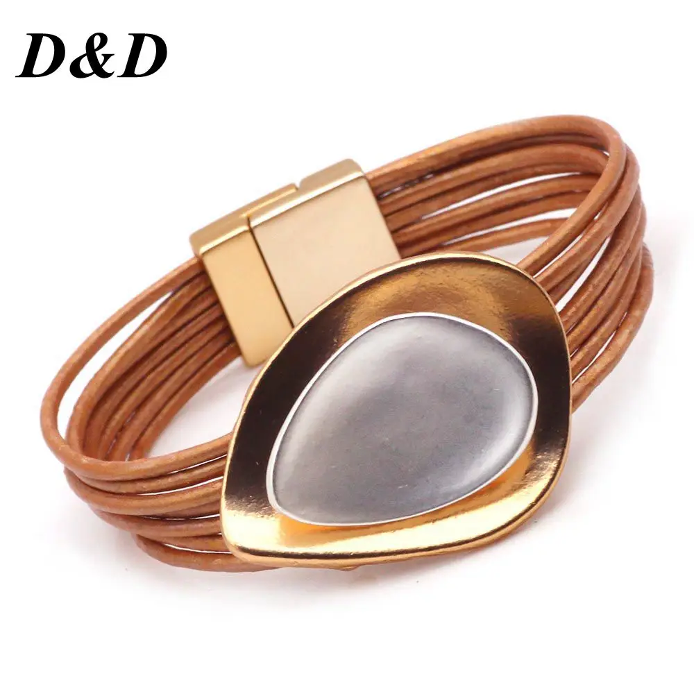 Натуральная кожа браслеты из нержавеющей стали для женщин 2021 в богемном стиле