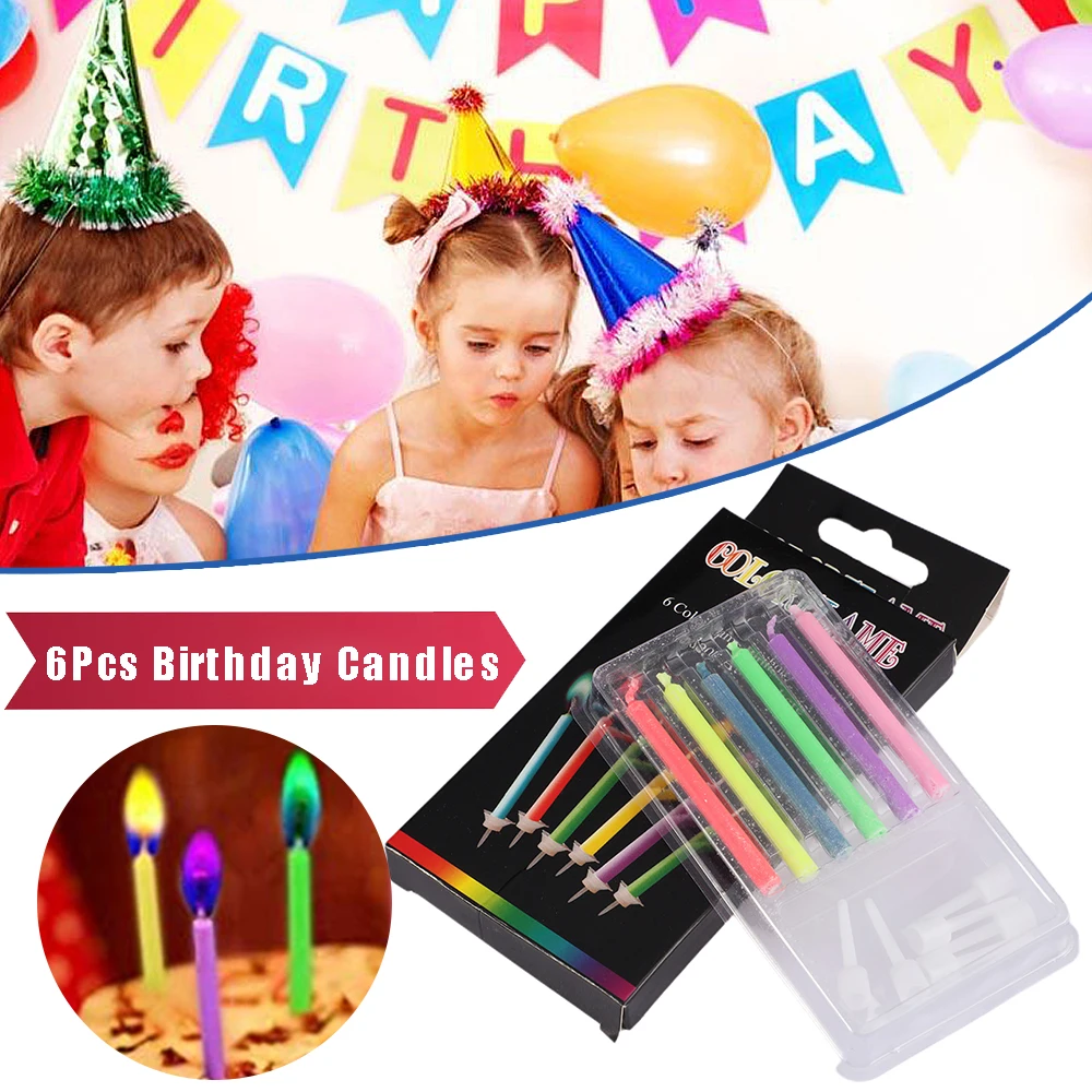 

6Pcs Birthday Candles Multi Colored Sparkling Cake Decorations