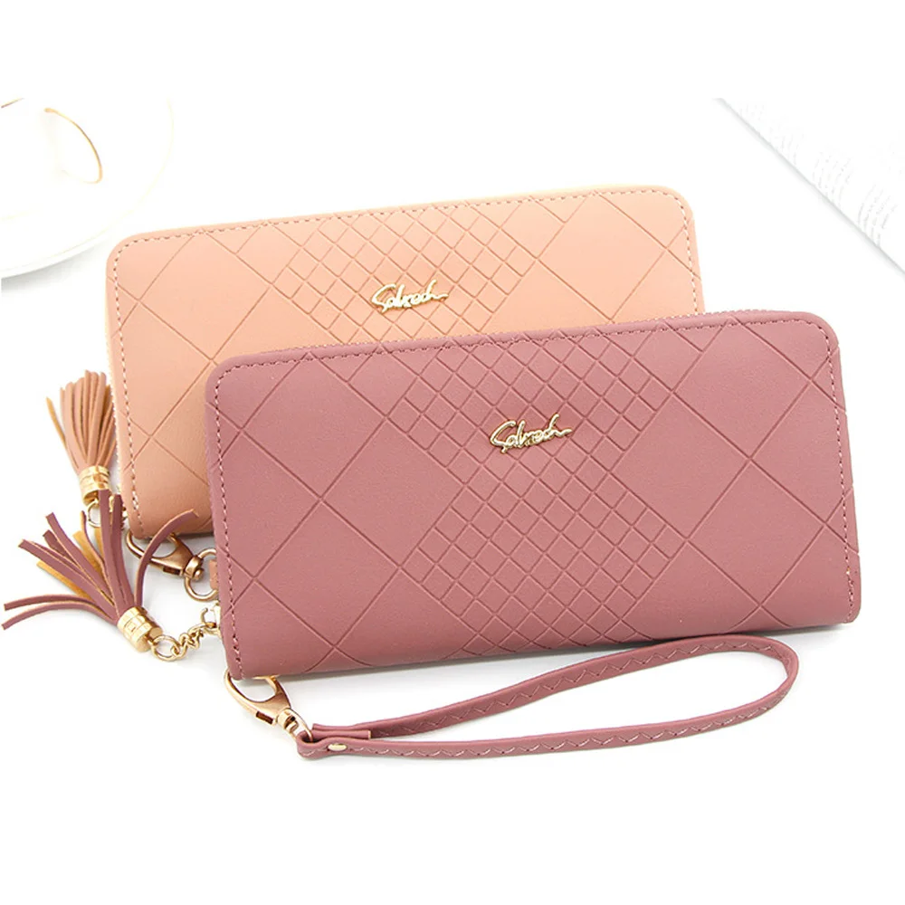 Женский клетчатый кошелек длинный вместительный клатч на молнии с отделением