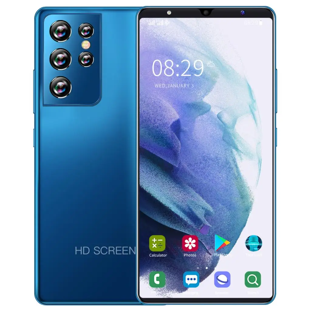 

Smartphone Android 10 S21+Ultra 5.8 Inch 6+128GB Dual SIM+Micro SD Face Unlock Cheap Smart Phone 5000mAh 16+32MP Cell Phone