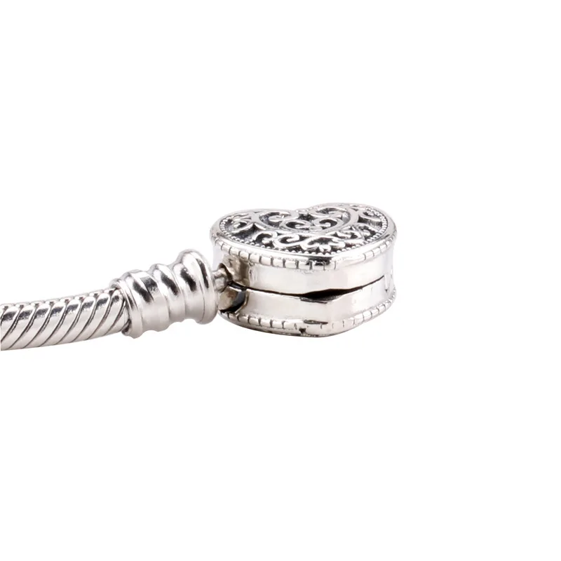 

Authentic 925 Sterling Silver Pan Bracelet Retro Heart Button Heart Base Snake Bone Bracelet Fit Diy Charm Women Jewelry
