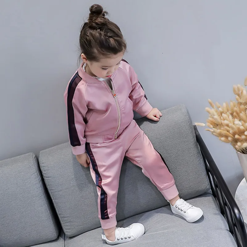 Осень 2019 Модный комплект одежды для девочек куртка с длинным рукавом и штаны из 2