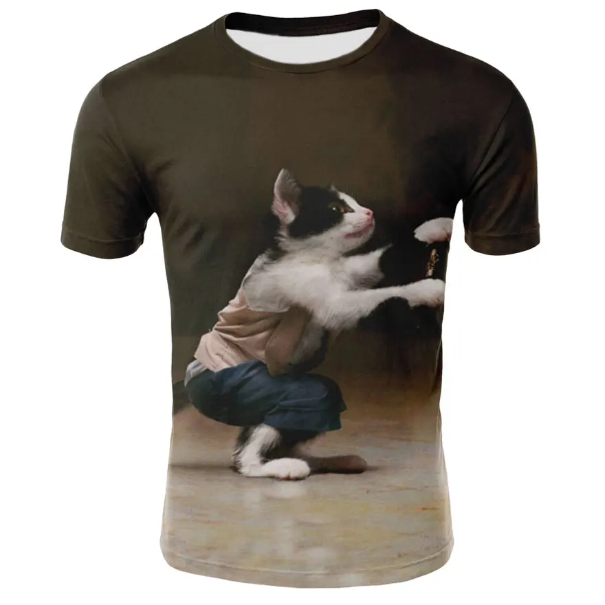 

2020 casual 3D printing interesting black and white cat 3D printing T-shirts, interesting and interesting T-shirts for men and w