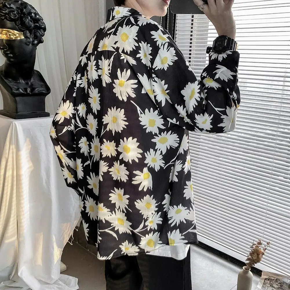 

Shirts Men Marguerite Long Sleeve Turndown Collar Button up Blouse Shirt Loose Top