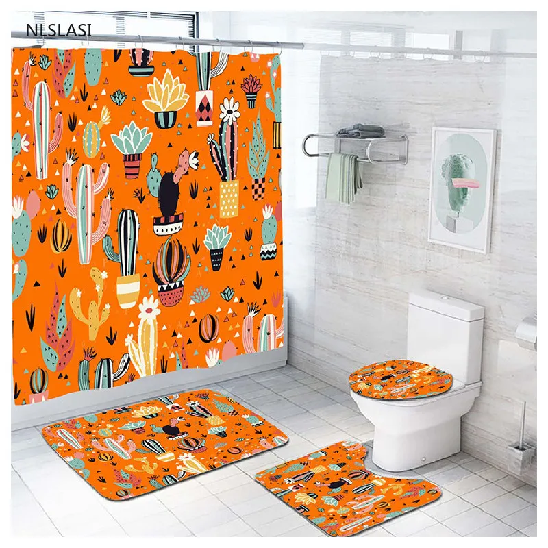 

Creative Cactus Pattern Home Bath Waterproof Polyester Curtains Mildew Proof Thicken Bathroom Shower Decorations Shower Curtain