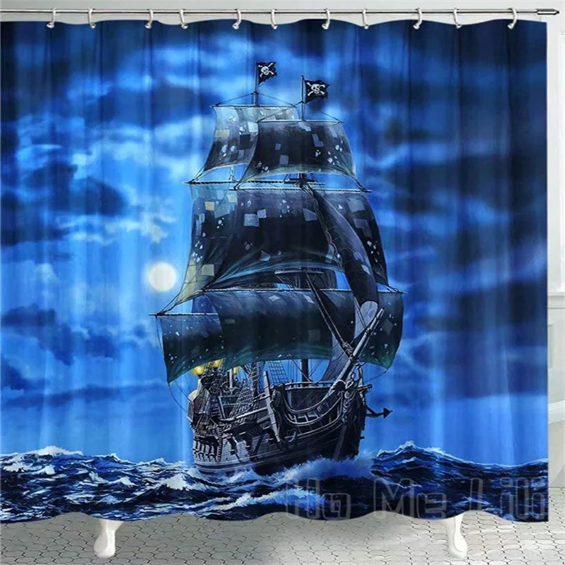 

Pirate Ship Shower Curtain By Ho Me Lili For Bathroom Fantasy Ocean Vintage Setsthemed Full Moon Polyester Decor With Hooks
