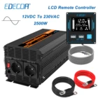 EDECOA 2500W DC 12V to AC 220V 230V pure sine wave power inverter с ЖК-пультом дистанционного управления USB для фургона campervan motorhome