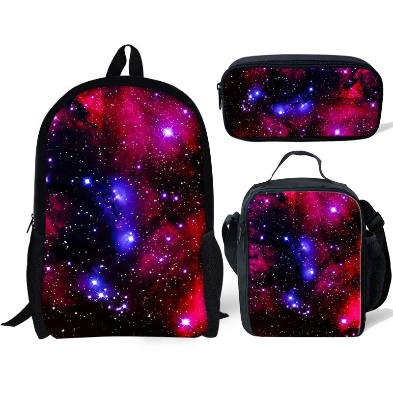 Школьный ранец для мальчиков и девочек, комплект из 3 шт./компл. с 3D принтом Галактики, школьный рюкзак со звёздным небом, сумки для книг, ране...