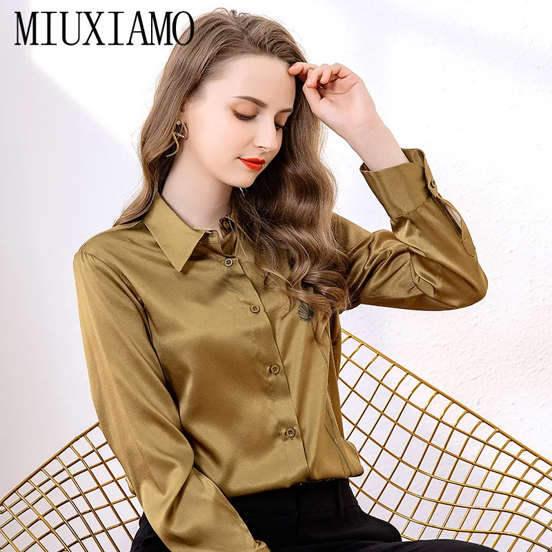 MIUXIMAO 2020 Summer Silk Loose Blouse Shirt Women's Fashion Long Sleeve Vintage Elegant Designer Shirt Blouses Top Womens Tops