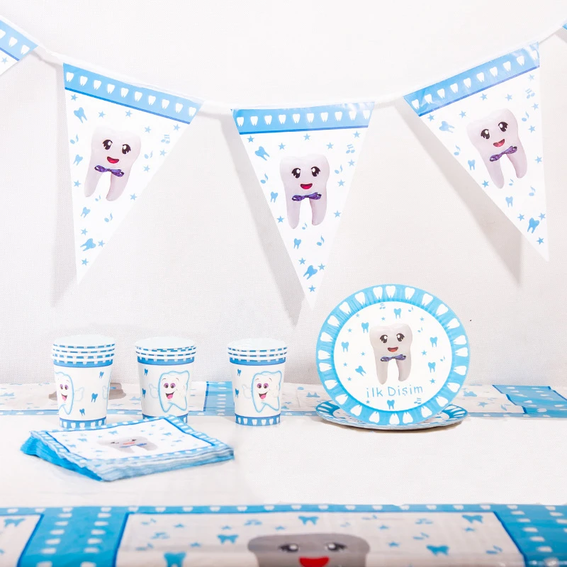 51 шт./лот тема зубы мультфильм партии кружки тарелки салфетки баннер флаги