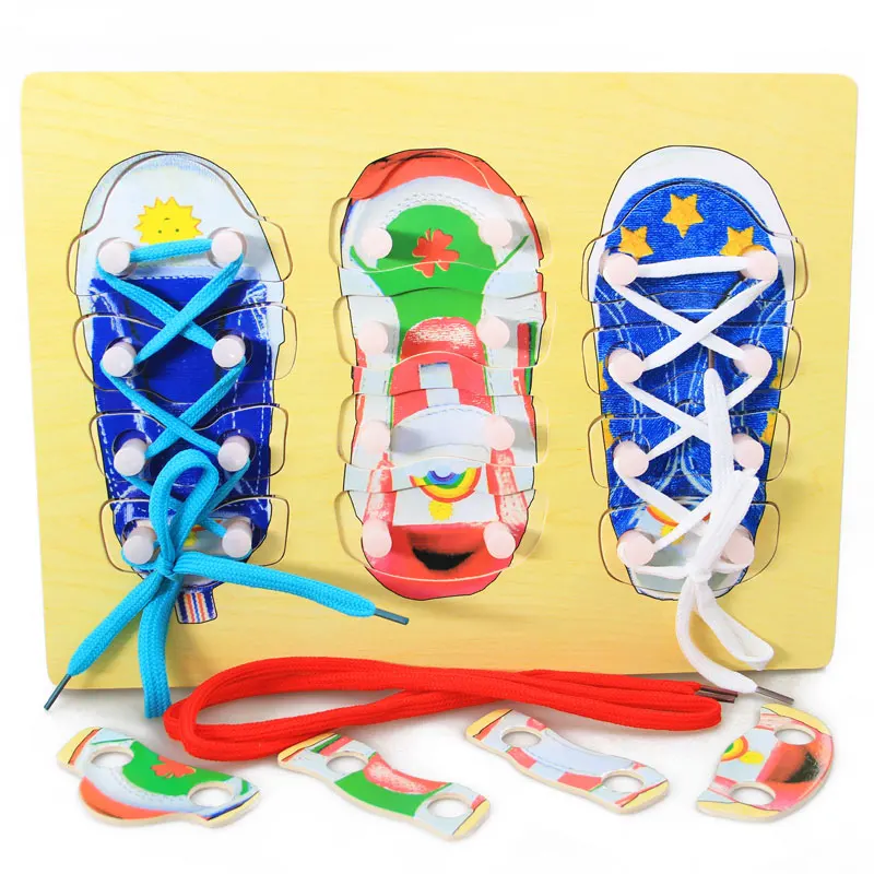 

Wooden Puzzle 3D Jigsaw Puzzle Early Practical Life Shoelace Puzzle Board 3D Puzzle Wood Toys For Children 2018 ME2844H