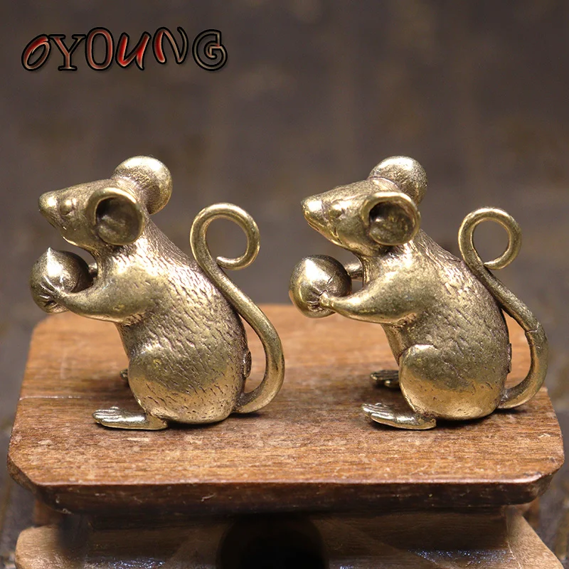 Медная Милая мышь персиковые миниатюрные статуэтки украшение для чайного