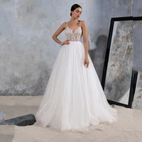 spaghetti straps deep v neck sleeveless sequined wedding dresses white puff tulle floor length bridal gowns 2022 new beading