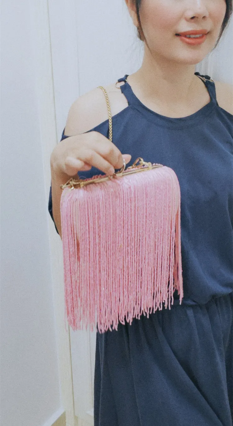Women Tassel Fashion Ladies Clutch Bag Shoulder Handbags Female Party Wedding Evening Bag For Phone Purse