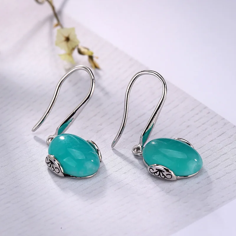 Овальный Амазонит натуральное Голубое озеро искусственное серебро 925 пробы