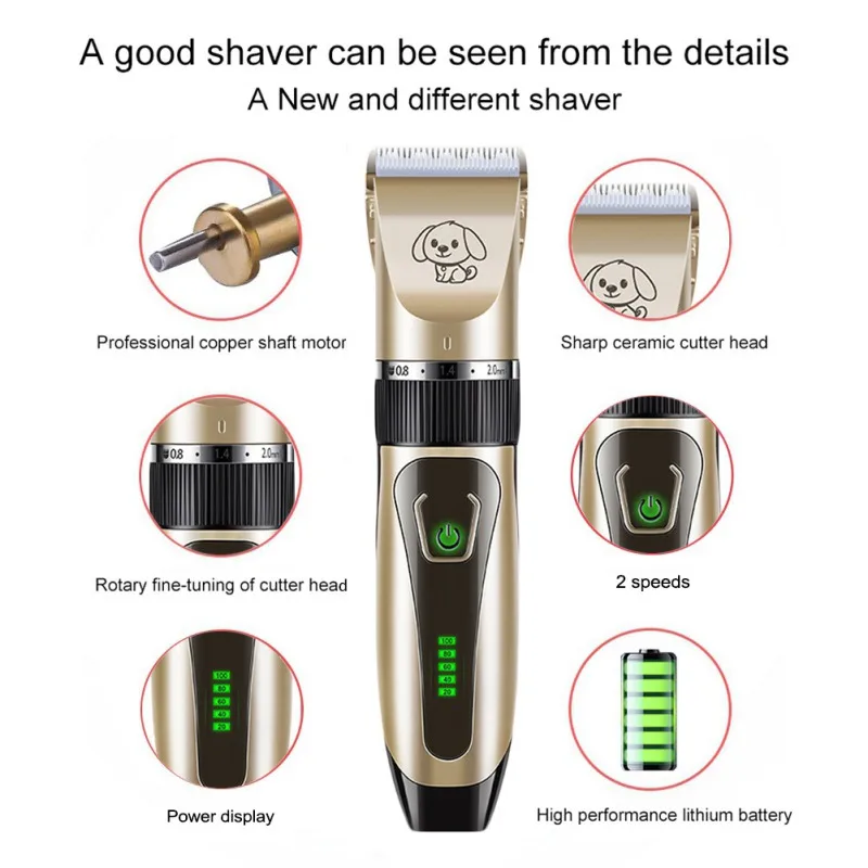 

Electrical Dog Shaver Clippers Kit Low Noise Rechargeable Cordless Pets Electric Quiet Hair Trimmer Clipper Set For Pet Dog Cat