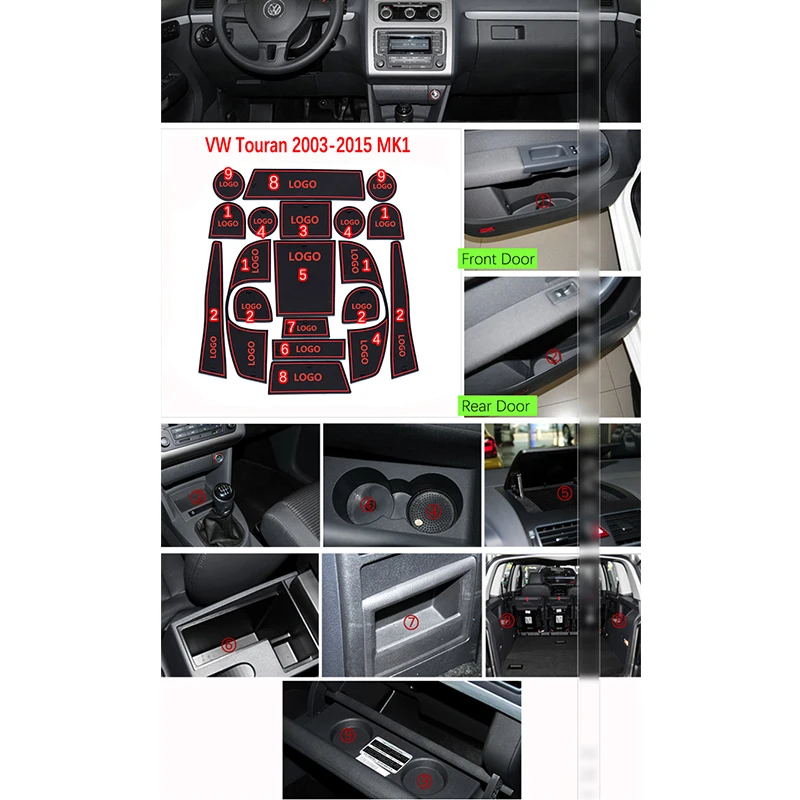 Противоскользящая резиновая накладка на дверь для VW Touran volkswagen age MK1 2003 ~ 2015 2006 2009 2012