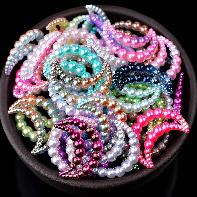 

Nwest 100p 11x15mm moon shape Rainbow color resin Half Round Flat Back ABS Pearls Scrapbook Decoration DIY Jewelry accessories