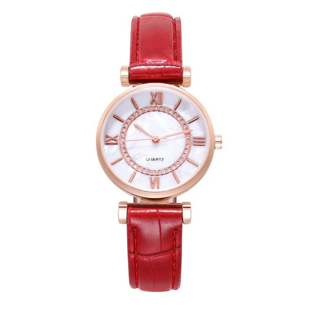 Римская шкала ракушка шаблон Мода Бизнес кожаный ремень женские часы дамы