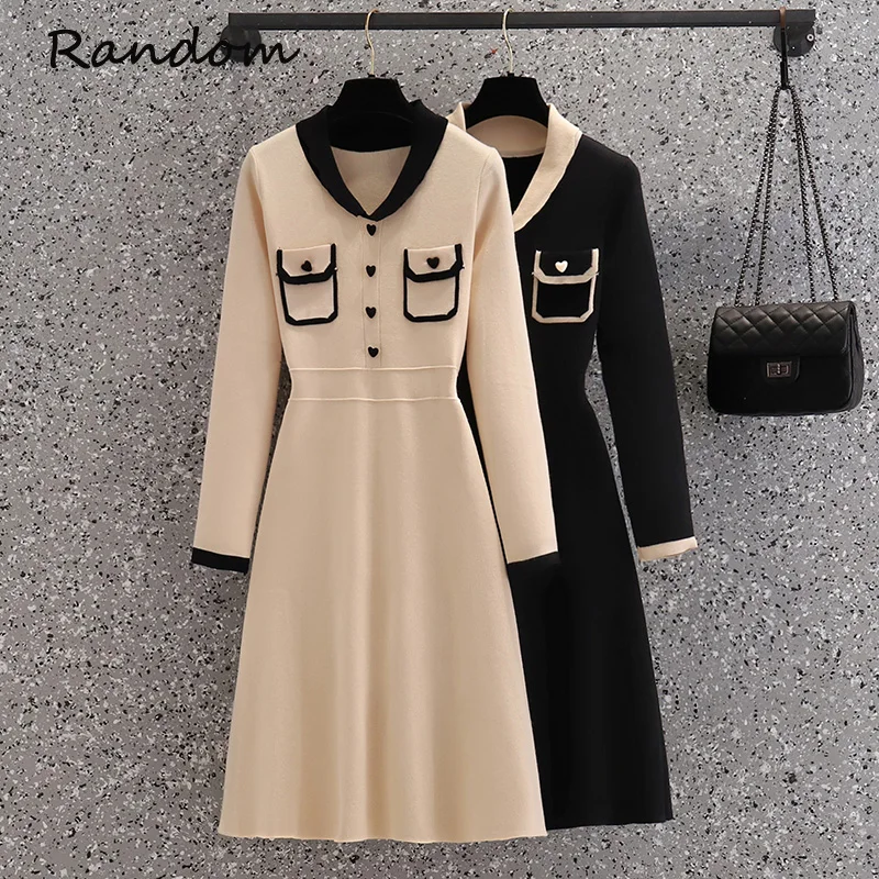 

Women 2021 Winter Sweater Mini Dress Long Sleeve V Neck Elegant High Waist Pocket Mini Party Dresses Female Outwear Clothing