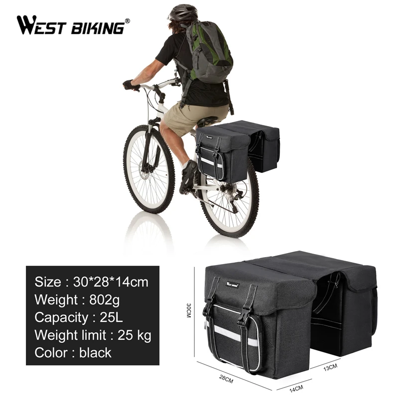 

WEST BIKING 25L Bicycle Bags Cycling Rear Double Side Travel Bag Tail Seat Pannier Bicycle Luggage Carrier Bike Rack Trunk Bag