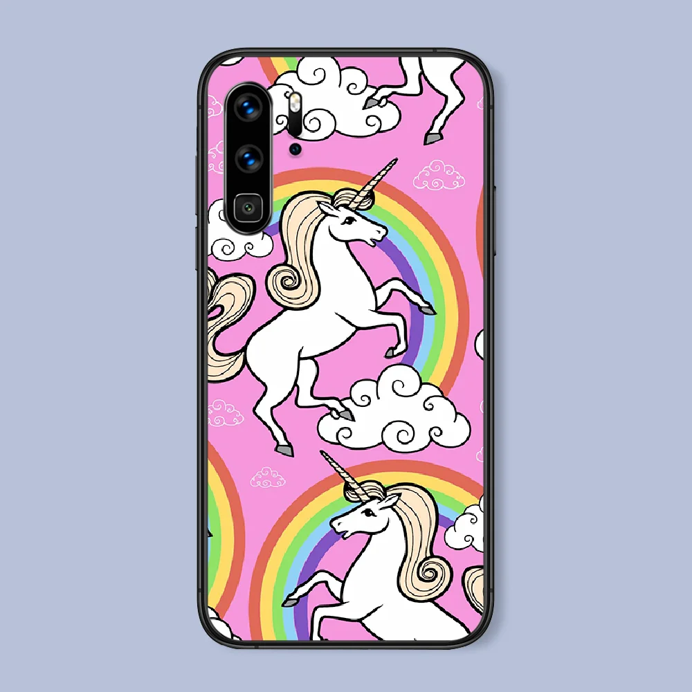 

Cartoon Color cute unicorn Phone Case For Huawei P Mate Smart 10 20 30 40 Lite Z 2019 Pro black Hoesjes Pretty Cell Silicone